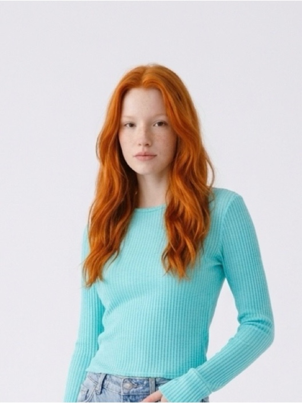 PrettyLittleThing Ribbed Long Sleeve Top - Aqua Blue